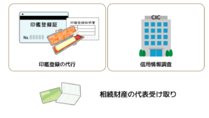 印鑑登録の代行、信用情報調査、相続財産の代表受け取り